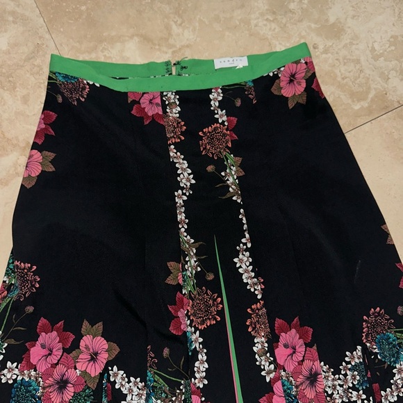 Sandro Pleated Midi Floral Print Black Skirt - Picture 7 of 11